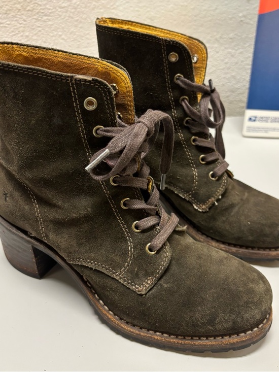 Frye Shoes - Frye Olive Green Suede Lace-Up Heeled Ankle Boots